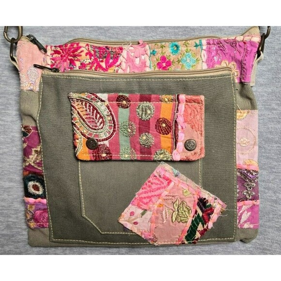 Vintage Addiction Handbags - Vintage Addiction Brand Crossbody Bag Military Olive Green Pink